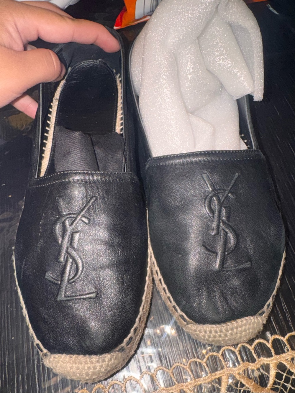 YSL Saint Laurent Logo Leather Espadrille Shoes